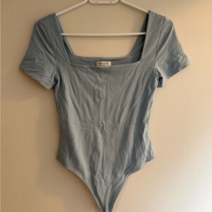 Aritzia Light Blue Square-Neck Short Sleeve Bodysuit